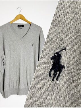 Polo Ralph Lauren Pima Cotton V-Neck Sweater Gray XL